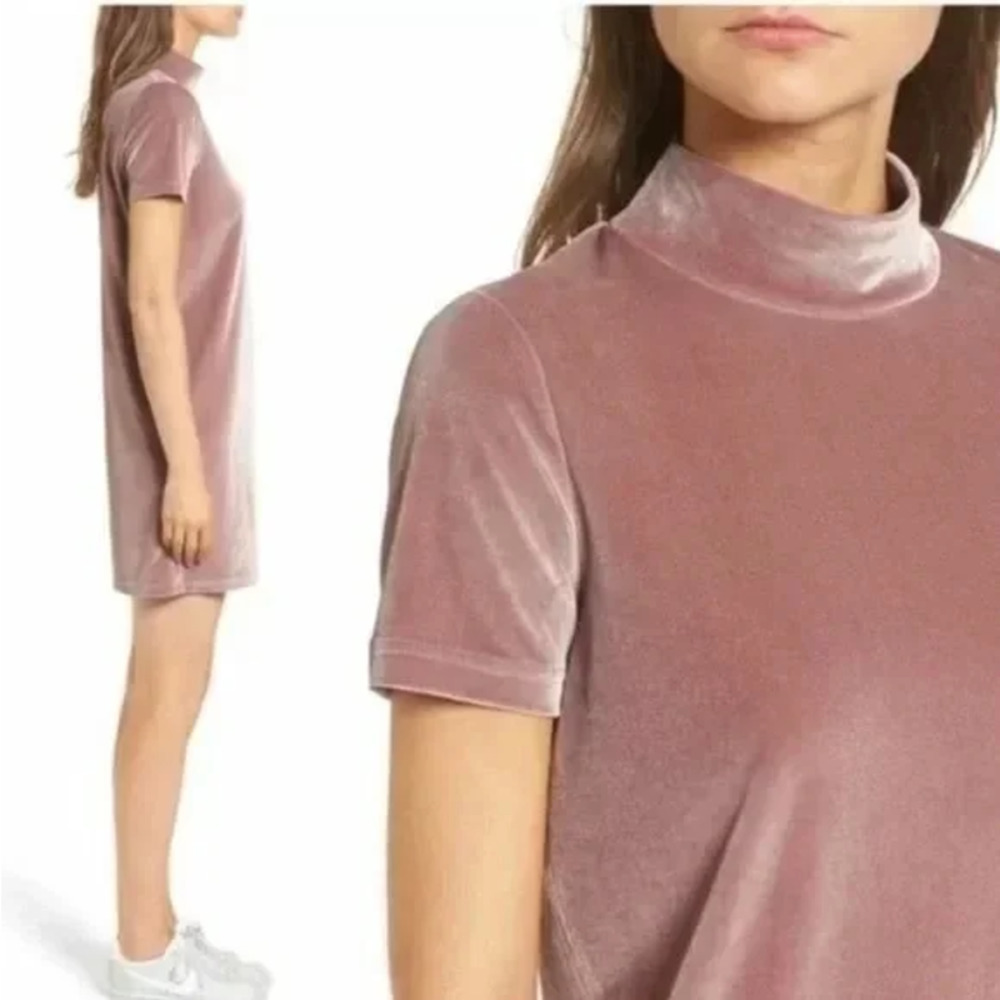 3 FOR $35! 📦 MADEWELL Velvet Mockneck Mini Shift Dress In Frosty Mauve XS - Picture 3 of 7